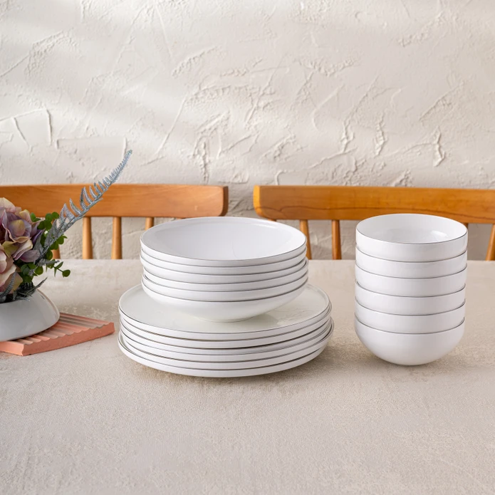 Emsan Fine Bone Freya 18 Parça 6 Kişilik Yuvarlak Yemek Takımı Platin