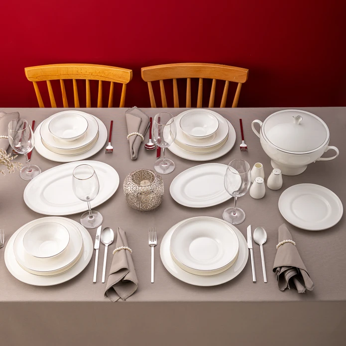 Emsan Alicia Fine Bone 60 Parça 12 Kişilik Yuvarlak Yemek Takımı Platin