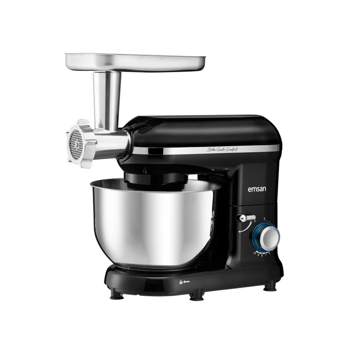 Emsan Bella Gusto Comfort Kıyma Çekme /Sucuk-Sosis/İçli Köfte Aparatlı Hamur Yoğurma Makinesi Siyah 1300W 5,5L
