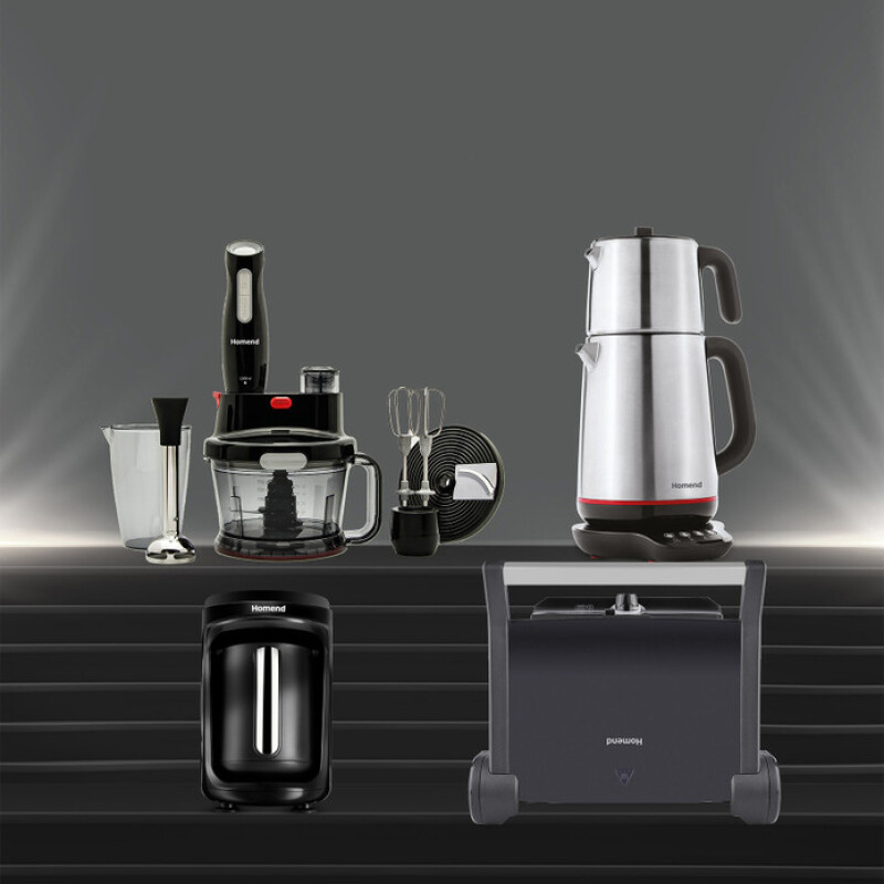Homend Premium 4'lü Elektrikli Çeyiz Seti Tost, Kahve, Çay Makinesi ve Blender Seti Siyah
