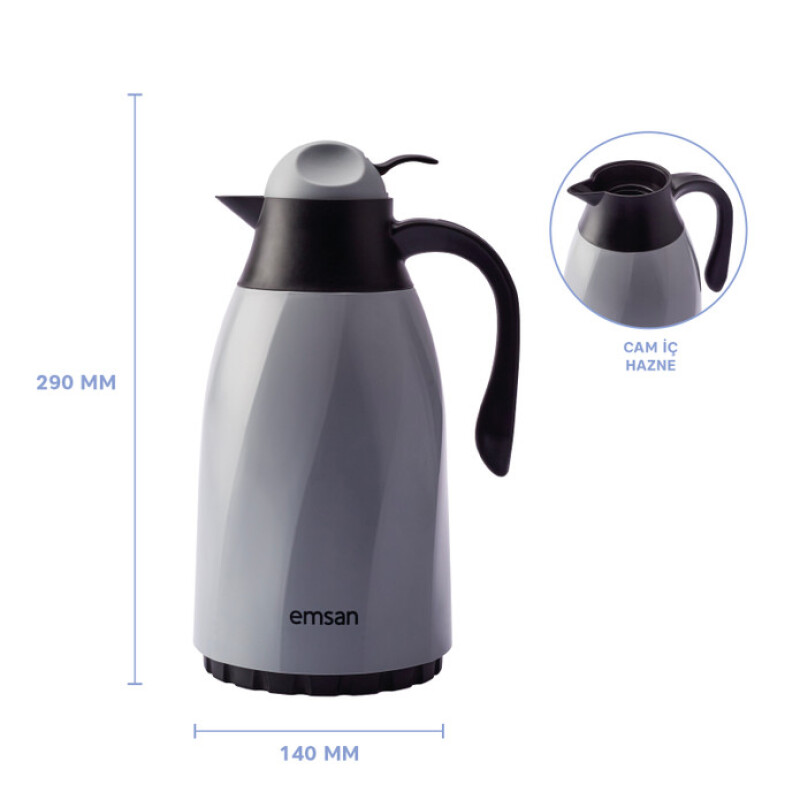 Emsan Sırça Termos 1,3 L Gri