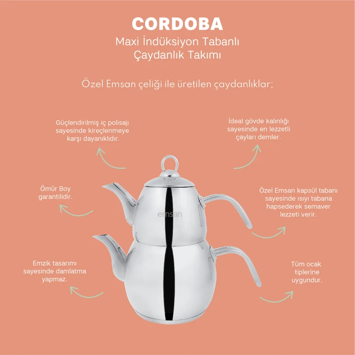 Emsan Cordoba Maxi Çaydanlık Takımı 1.1 - 2.1 Lt
