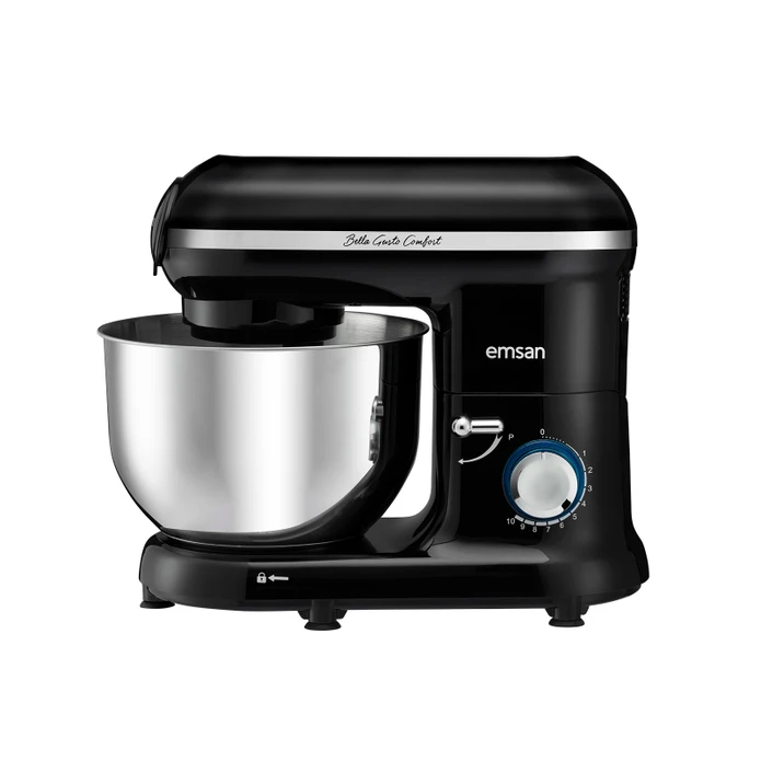 Emsan Bella Gusto Comfort Kıyma Çekme /Sucuk-Sosis/İçli Köfte Aparatlı Hamur Yoğurma Makinesi Siyah 1300W 5,5L