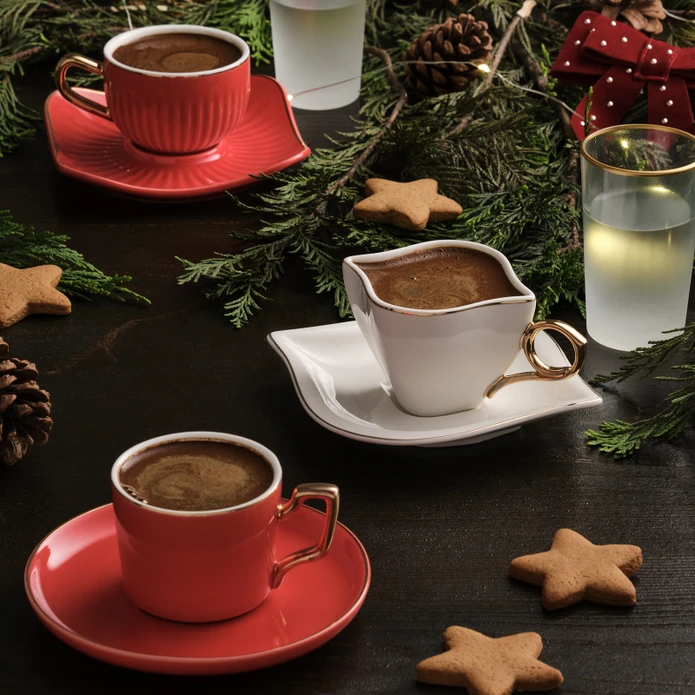 Emsan Sonsuz Aşk 2 Kişilik Kahve Fincan Takımı Beyaz Gold 100 ml