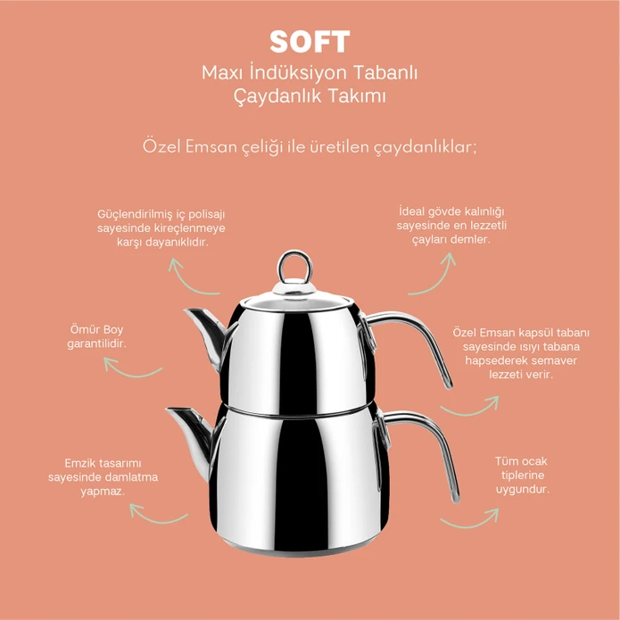 Emsan Soft Maxi İndüksiyon Tabanlı Çaydanlık Takımı 1.2-2.5Lt Emsan Soft Maxi İndüksiyon Tabanlı Çaydanlık Takımı 1.2-2.