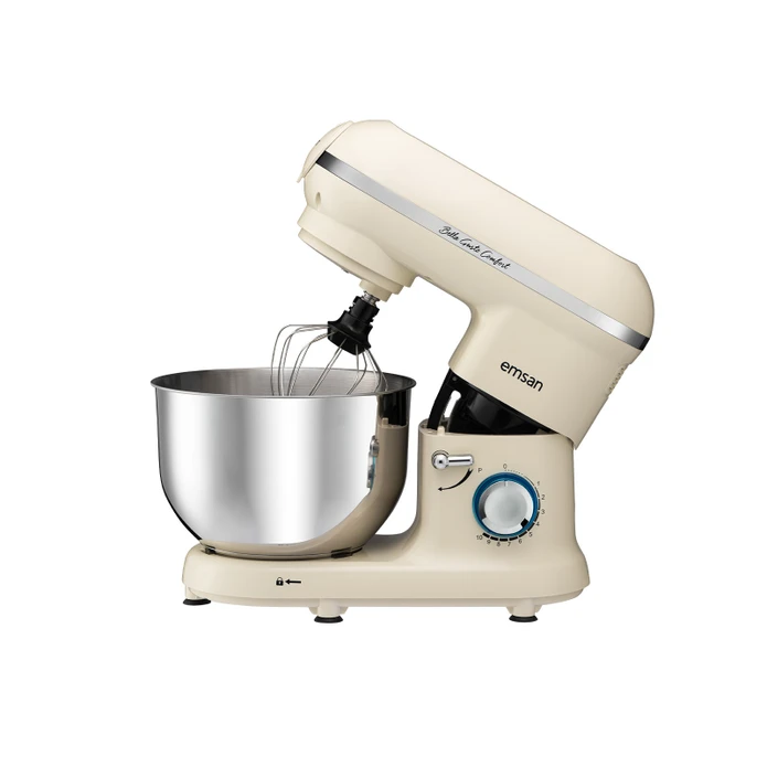 Emsan Bella Gusto Comfort Kıyma Çekme /Sucuk-Sosis/İçli Köfte Aparatlı Hamur Yoğurma Makinesi Krem 1300W 5,5L