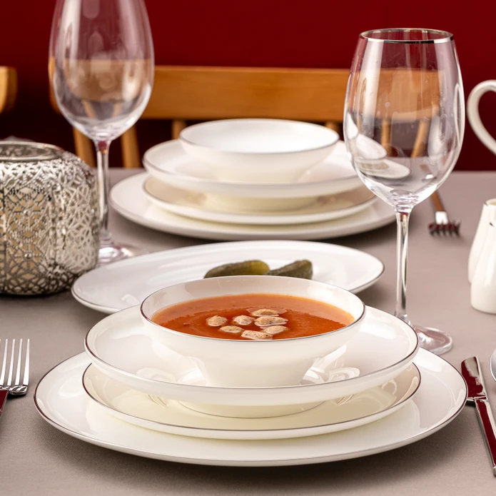 Emsan Alicia Fine Bone 60 Parça 12 Kişilik Yuvarlak Yemek Takımı Platin