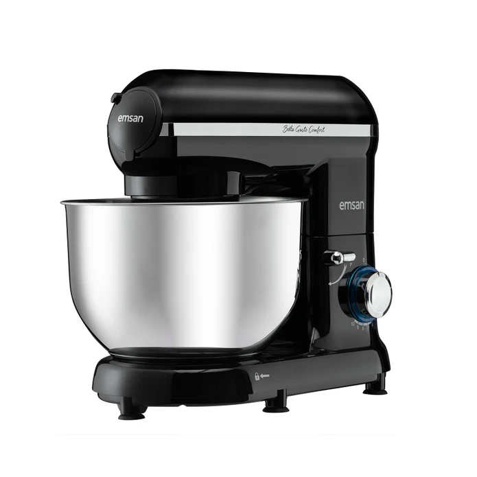 Emsan Bella Gusto Comfort Kıyma Çekme /Sucuk-Sosis/İçli Köfte Aparatlı Hamur Yoğurma Makinesi Siyah 1300W 5,5L