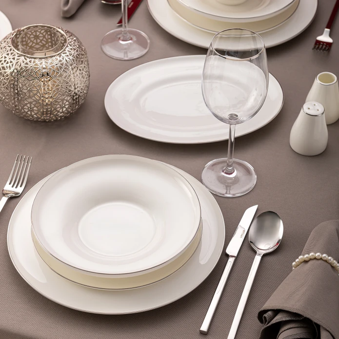 Emsan Alicia Fine Bone 60 Parça 12 Kişilik Yuvarlak Yemek Takımı Platin