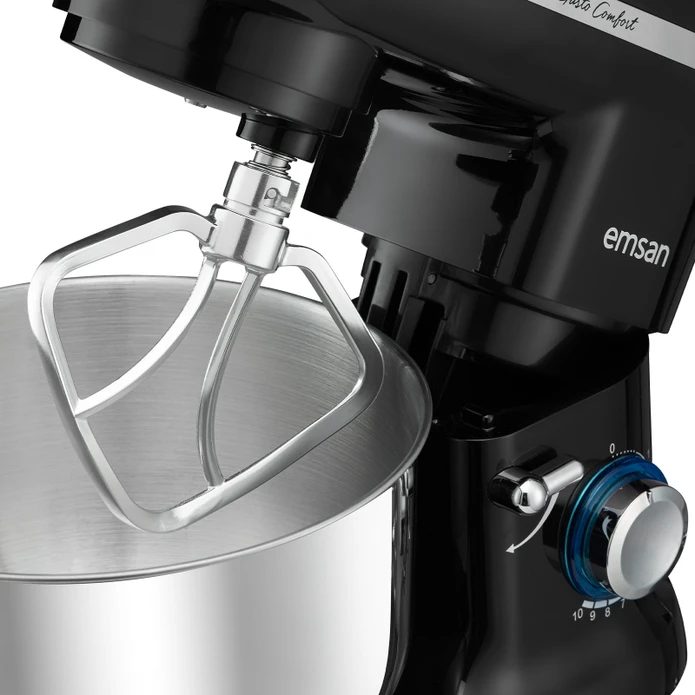Emsan Bella Gusto Comfort Kıyma Çekme /Sucuk-Sosis/İçli Köfte Aparatlı Hamur Yoğurma Makinesi Siyah 1300W 5,5L