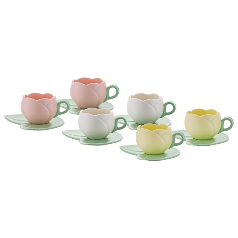 İstanbul Porselen Lale 6'lı Kahve Fincan Takımı 90 ml Multicolor