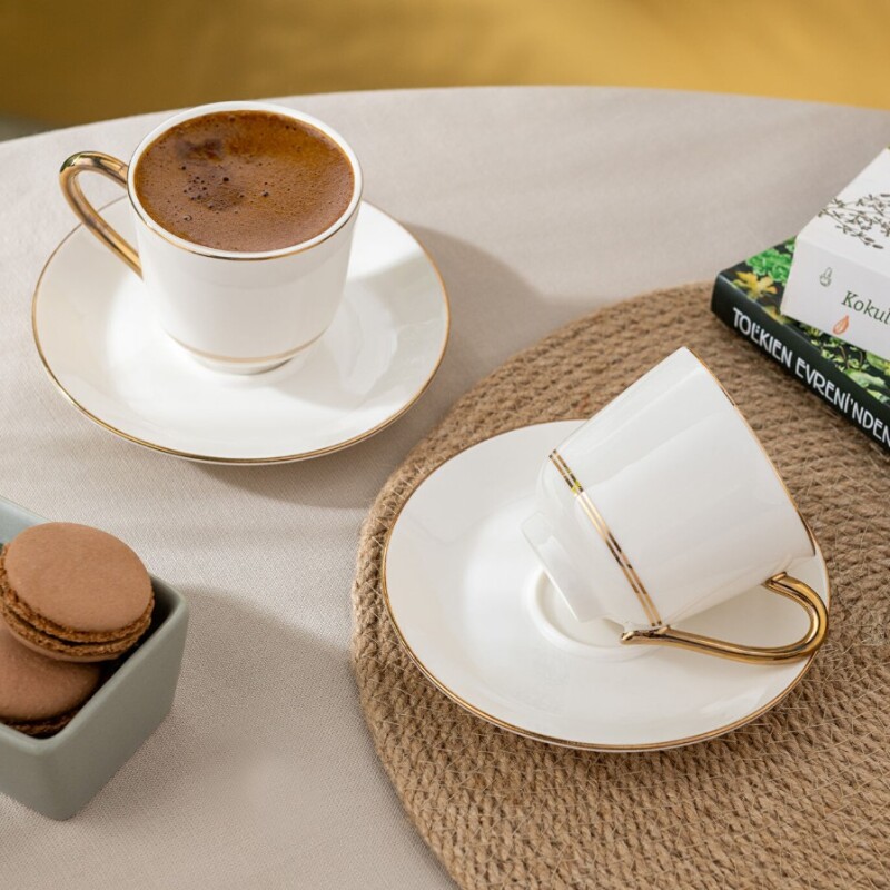 İstanbul Porselen Semin 2 Kişilik Double Kahve Fincan Takımı Gold 140 ml