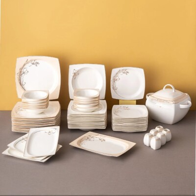 Emsan Zambak 60 Parça 12 Kişilik Kare Yemek Takımı Fine Bone