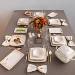 Emsan Zambak 60 Parça 12 Kişilik Kare Yemek Takımı Fine Bone