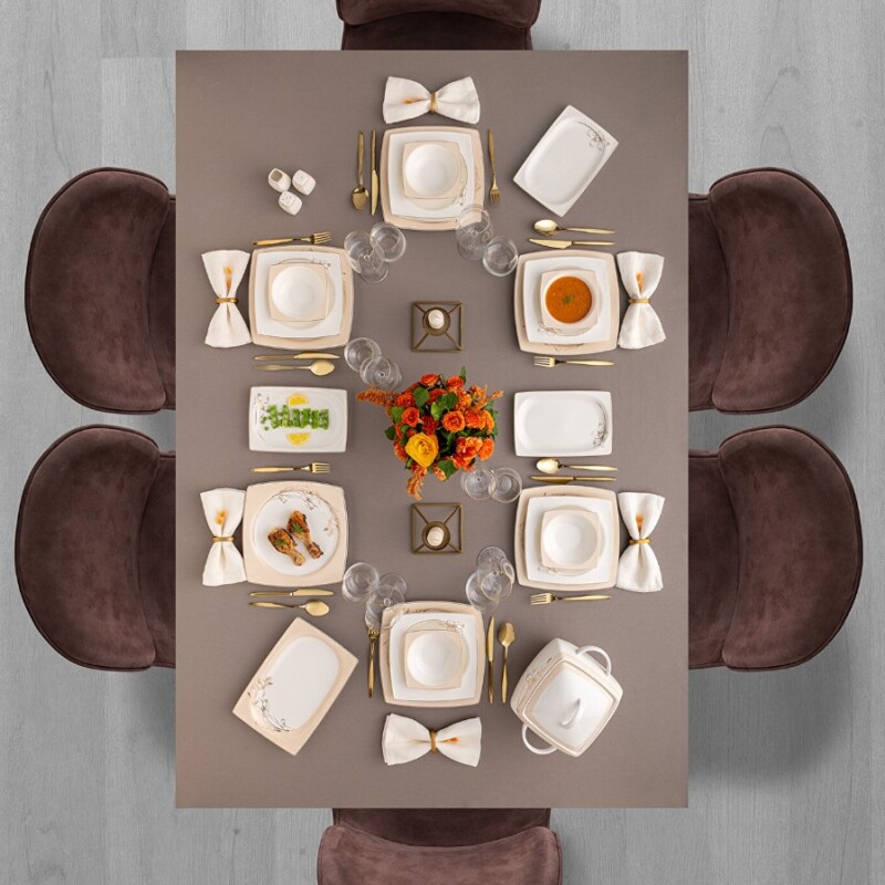 Emsan Zambak 60 Parça 12 Kişilik Kare Yemek Takımı Fine Bone