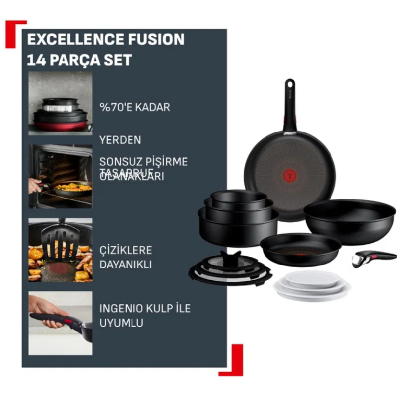 Tefal Ingenio Excellence Fusion Core 9X Büyük Tencere Ve Tava Seti - 14 Parça