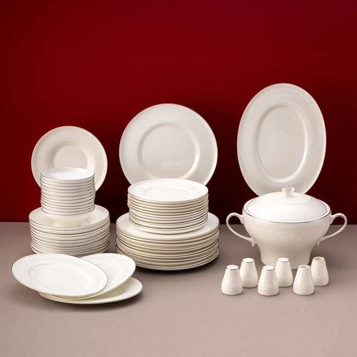 Emsan Alicia Fine Bone 60 Parça 12 Kişilik Yuvarlak Yemek Takımı Platin
