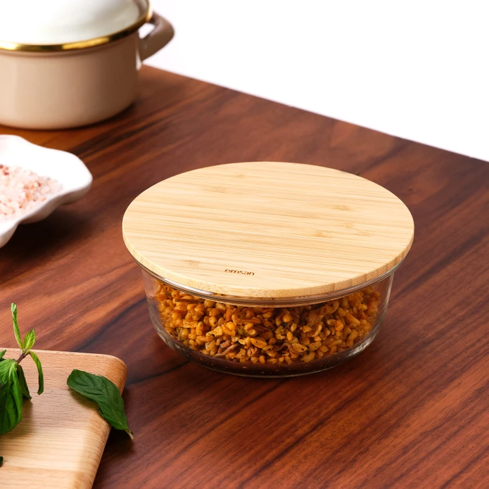 Emsan Naturel 650 ml Yuvarlak Borosilikat Saklama Kabı