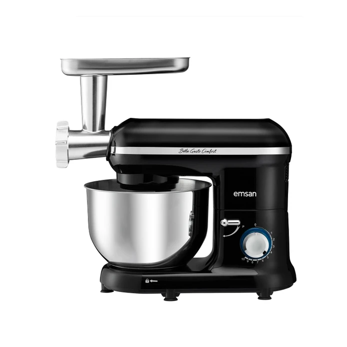 Emsan Bella Gusto Comfort Kıyma Çekme /Sucuk-Sosis/İçli Köfte Aparatlı Hamur Yoğurma Makinesi Siyah 1300W 5,5L
