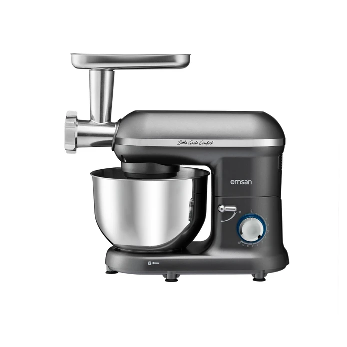 Emsan Bella Gusto Comfort Kıyma Çekme /Sucuk-Sosis/İçli Köfte Aparatlı Hamur Yoğurma Makinesi Gri 1300W 5,5L