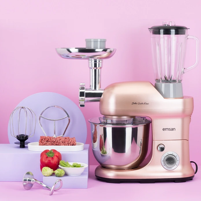 Emsan Bella Gusto Maxi Golden Pink Kıyma Çekme /Sucuk-Sosis/İçli Köfte Aparatlı/Smooth Hazneli Hamur Yoğurma Makinesi 13