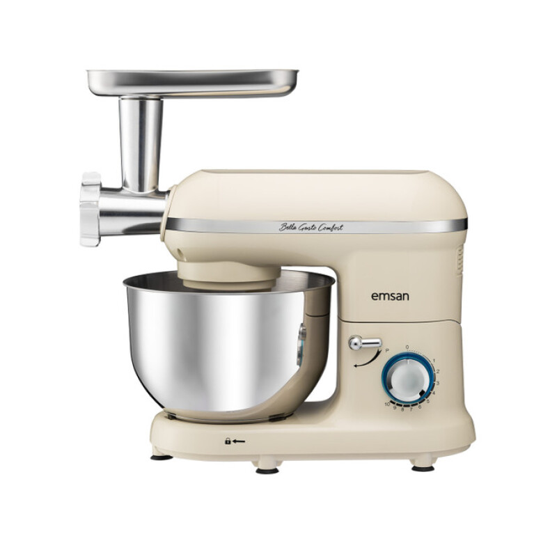 Emsan Bella Gusto Comfort Kıyma Çekme /Sucuk-Sosis/İçli Köfte Aparatlı Hamur Yoğurma Makinesi Krem 1300W 5,5L