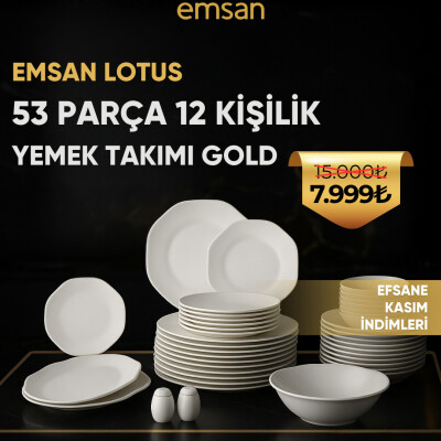 Emsan Lotus 53 Parça 12 Kişilik Yemek Takımı Gold